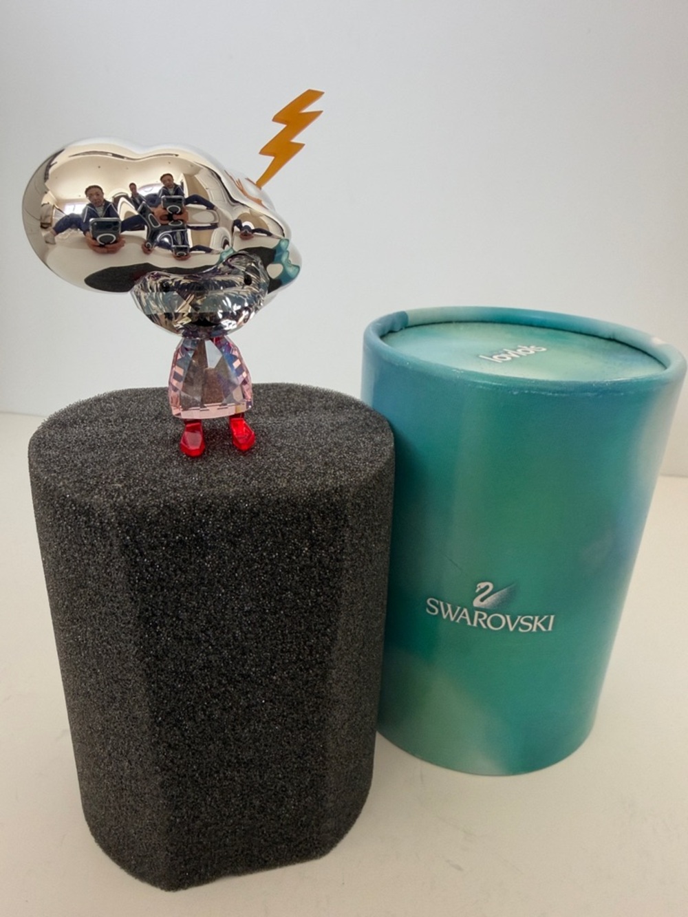 Swarovski Crystal Figurine Silver Cloud with Pink Dress and Red Boots